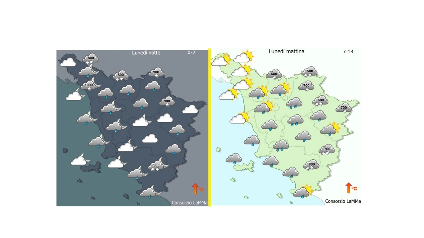 Le previsioni del Lamma per lunedì in Toscana