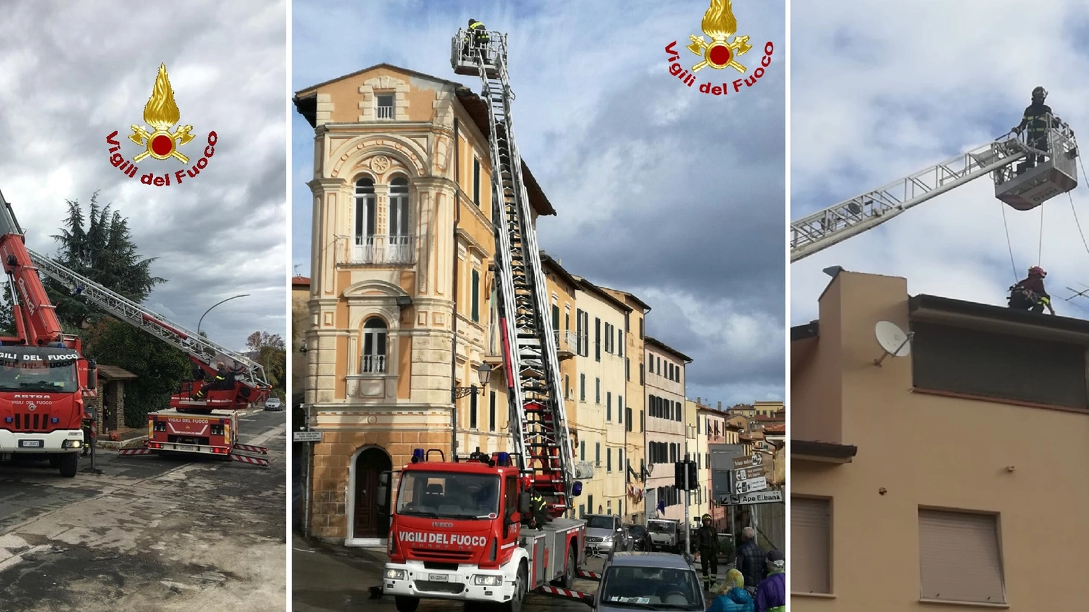 Da sin. gli interventi a Follonica, all'Elba e a Grosseto