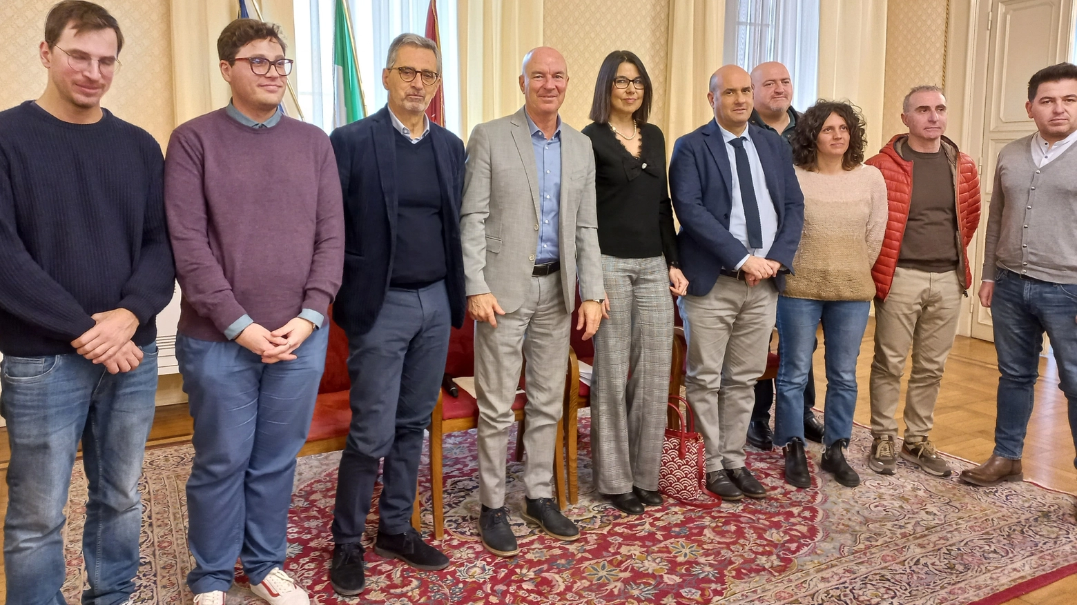 Il sindaco Salvetti insieme agli assessori Cepparello, Garufo e Simoncini in sala Cerimonie con le parti sindacali e arci invitate alla conferenza stampa