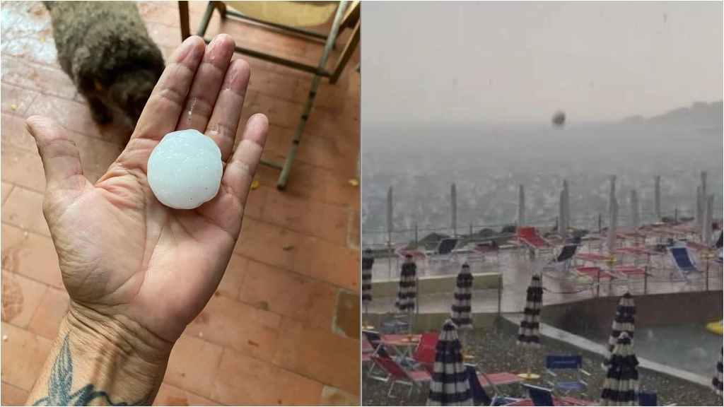 Uno dei chicchi di grandine a Castiglioncello (Fonte: pagina Facebook Tornado in Italia)