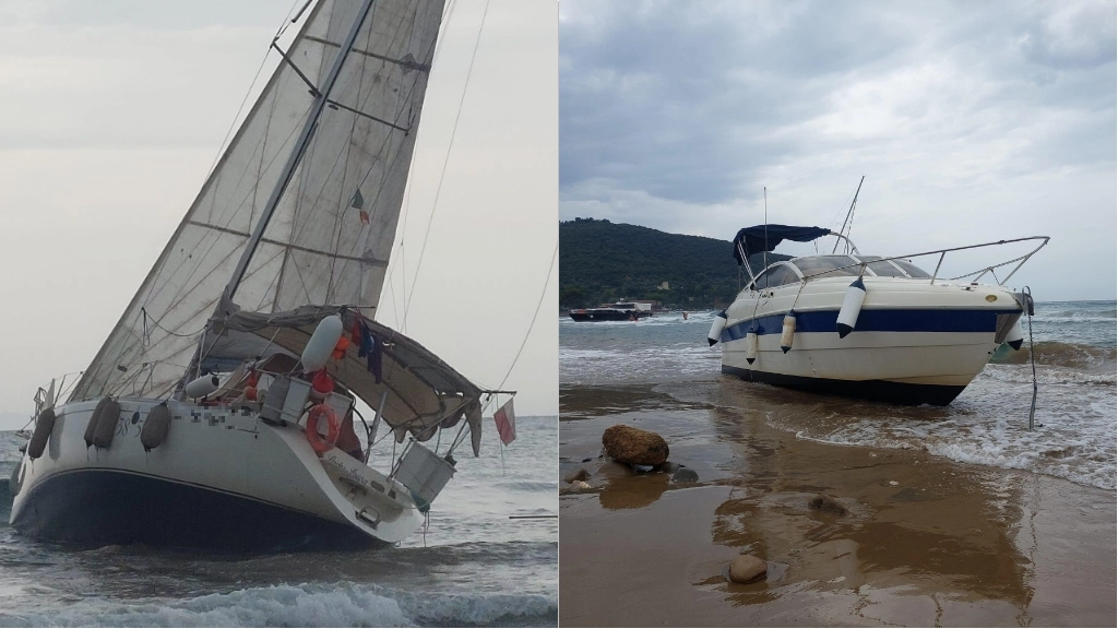 Due imbarcazioni spiaggiate a Baratti (Foto Facebook/Gianpiero Vaccaro)