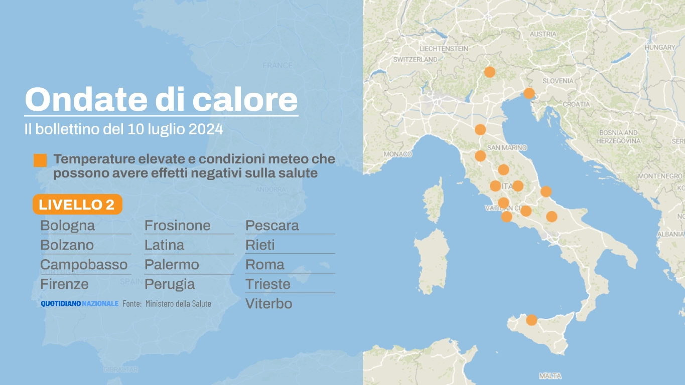 Caldo africano: il bollettino delle ondate di calore di mercoledì 10 luglio 2024